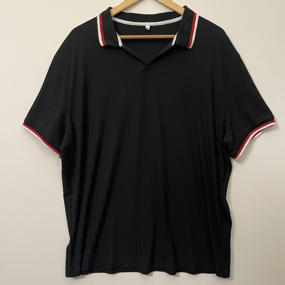 Men's Knit Short Sleeve Polo‎ Shirt Ribbed Black White Red Size 2XL